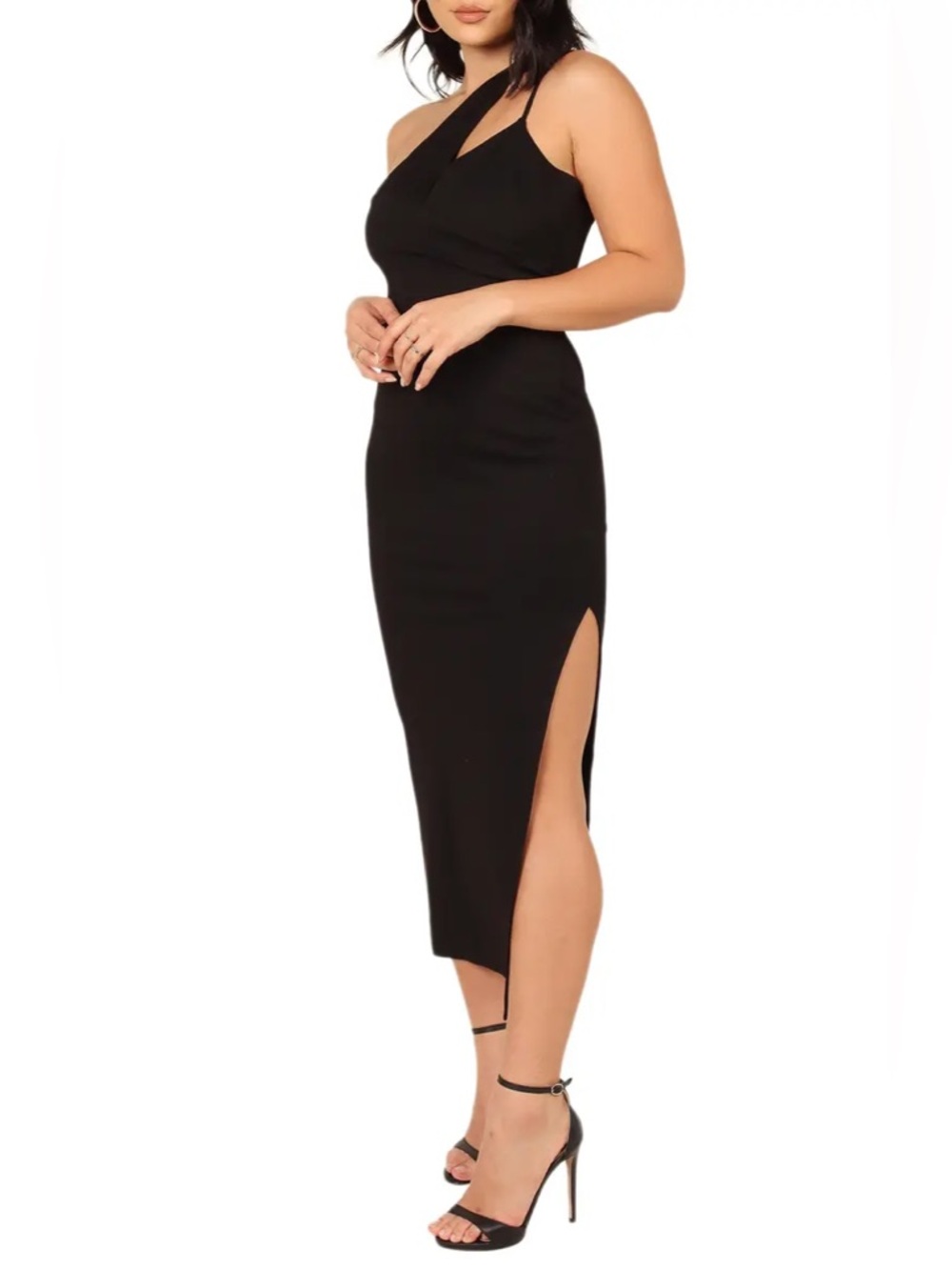 Petal & Pup Jolie Asymmetric Sheath Midi Dress Size 8 Black - Picture 3 of 14